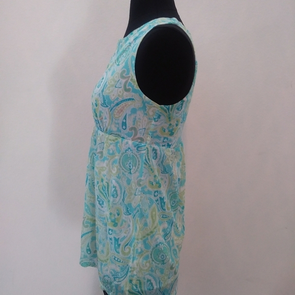 New York & Co Split V Sleeveless Blouse, Turquoise Multi, Size Small - Picture 2 of 5